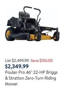 Poulan Pro Zero turn 46 inch 22 hp